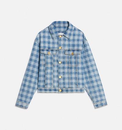 Geaca AMI PARIS Gingham Boxy Fit Denim Albastri | ami_RO317