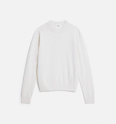 Pulovere AMI PARIS Tonal Ami de Coeur Crewneck Albi | ami_RO326