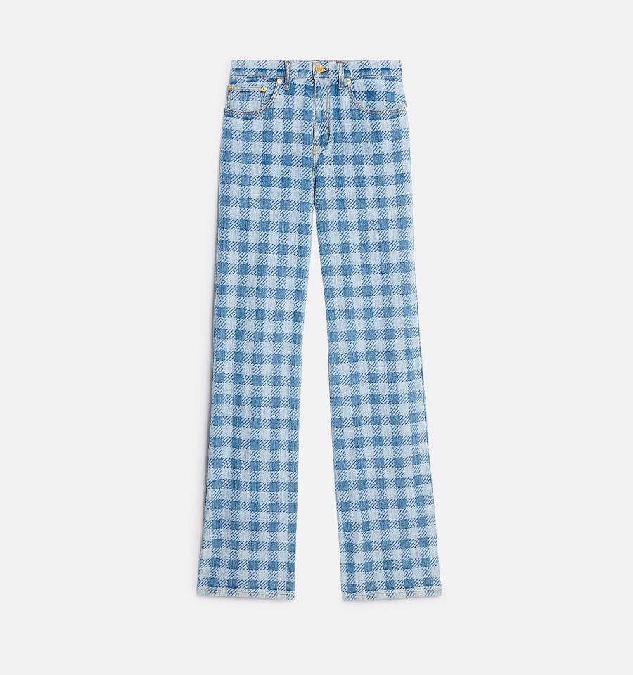 Blugi AMI PARIS Gingham Pattern Jacquard Albastri | ami_RO501