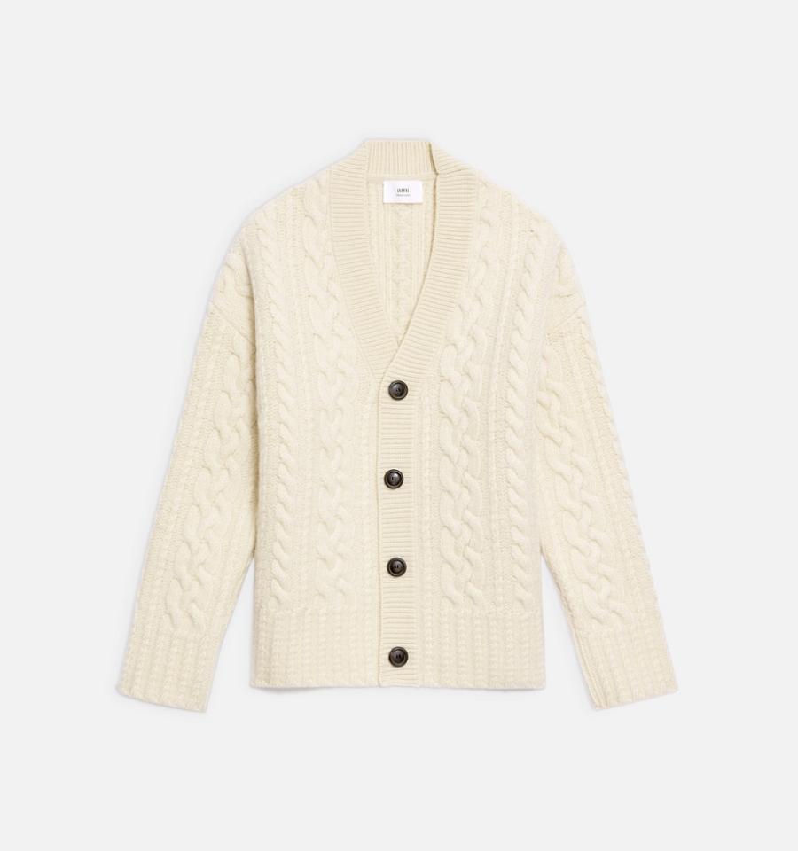 Cardigan AMI PARIS Cable Tricotate Bej | ami_RO131