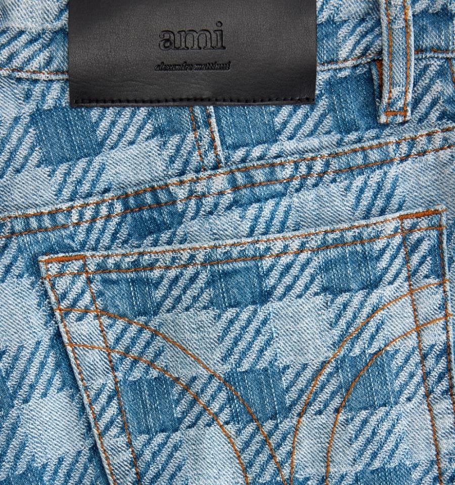 Denim AMI PARIS Gingham Pattern Jacquard Albastri | ami_RO206