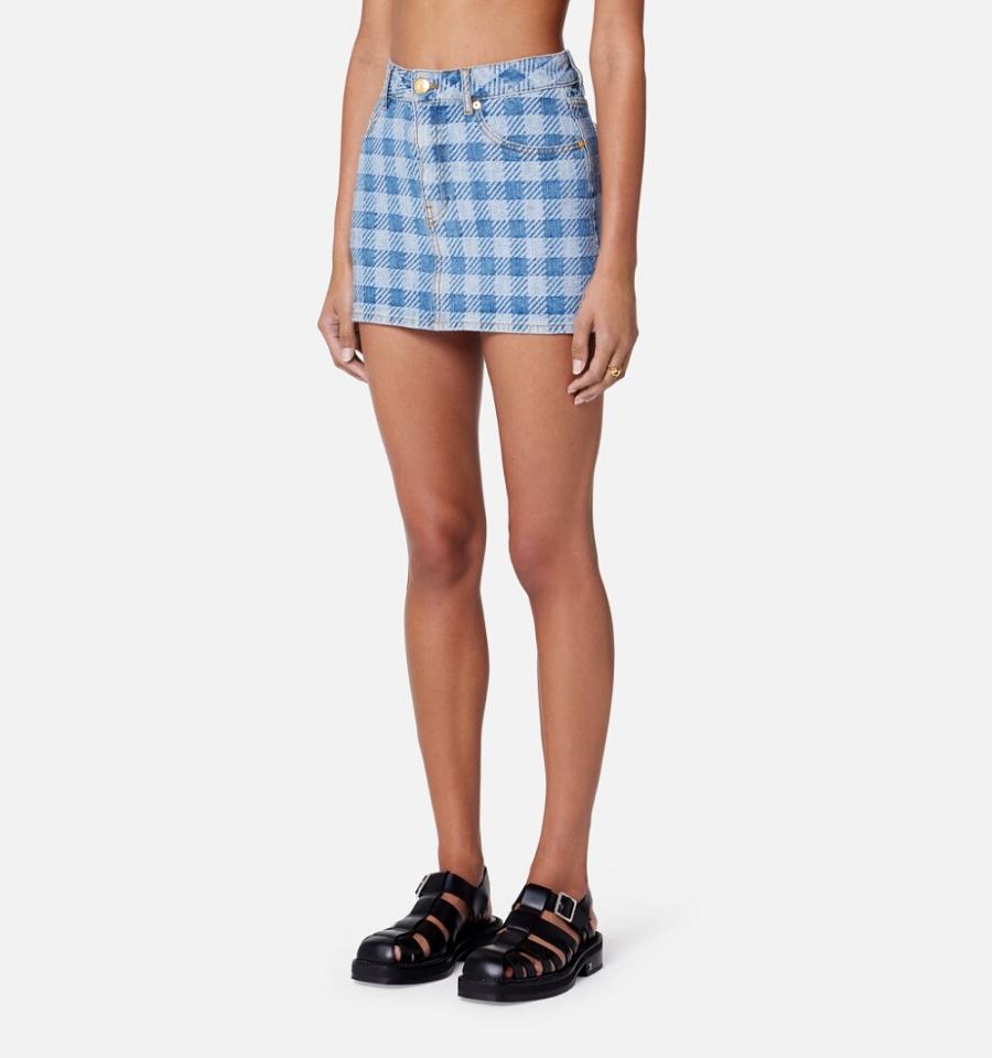 Denim AMI PARIS Gingham Pattern Jacquard Mini Albastri | ami_RO569