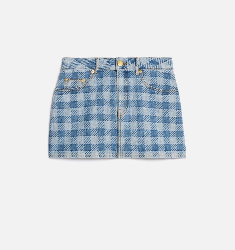 Denim AMI PARIS Gingham Pattern Jacquard Mini Albastri | ami_RO569