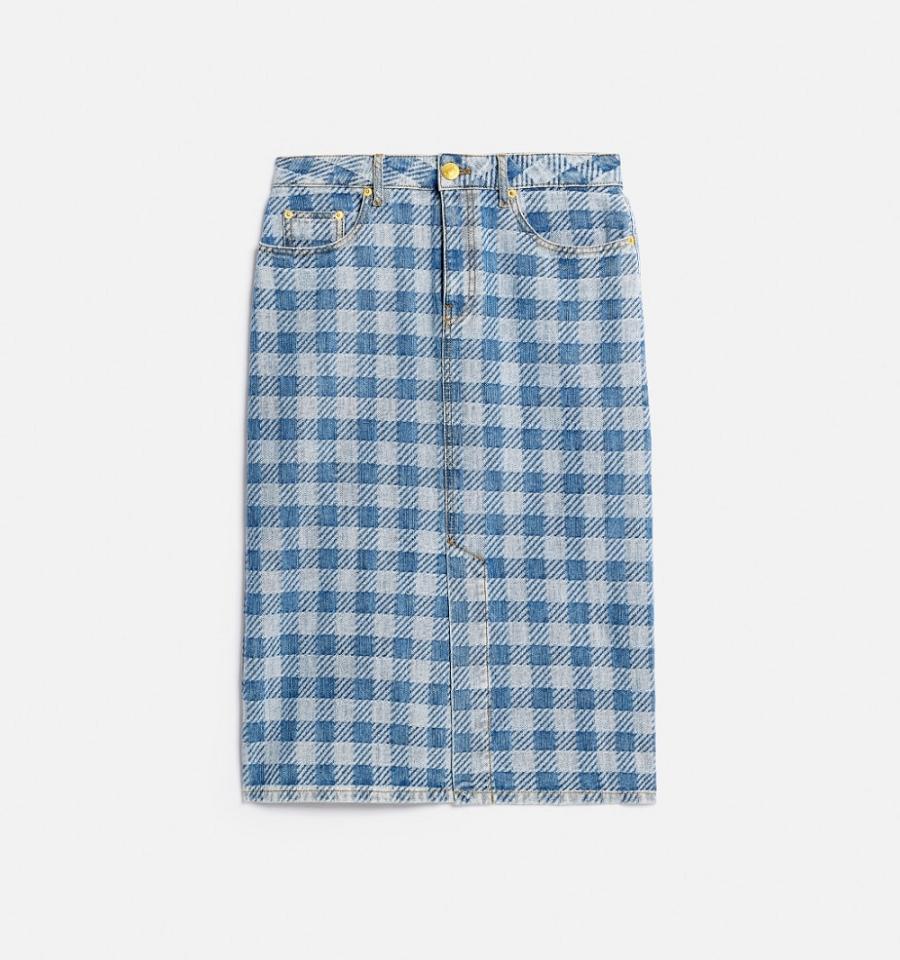 Denim AMI PARIS Gingham Pattern Jacquard Pencil Albastri | ami_RO582