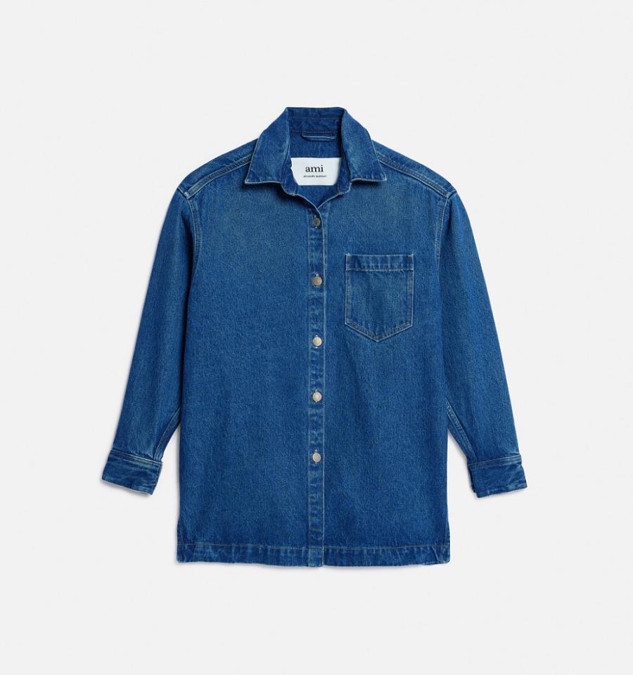 Denim AMI PARIS Overshirt With Print Albastri | ami_RO485