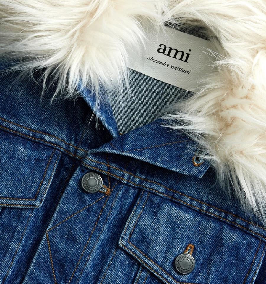 Denim AMI PARIS With Sintetica Fur Collar Albastri | ami_RO231