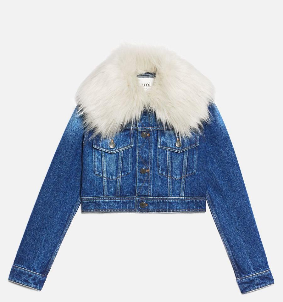 Denim AMI PARIS With Sintetica Fur Collar Albastri | ami_RO231