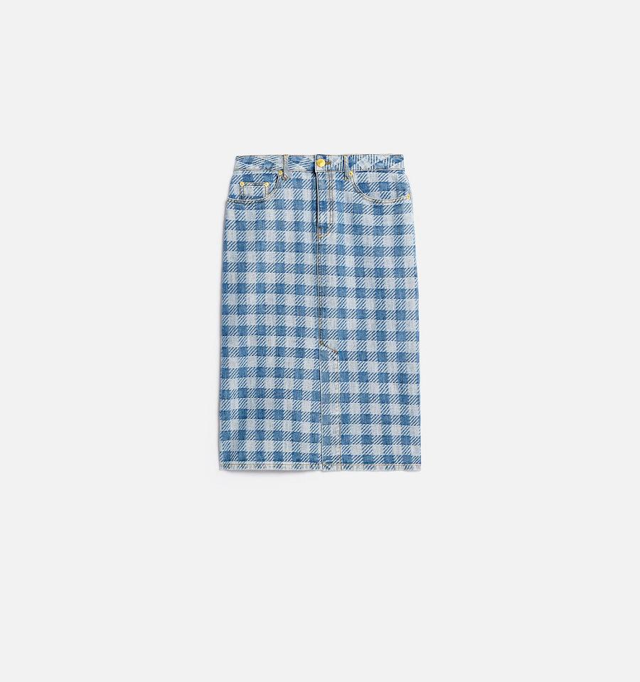 Fuste AMI PARIS Gingham Pattern Jacquard Pencil Albastri | ami_RO548