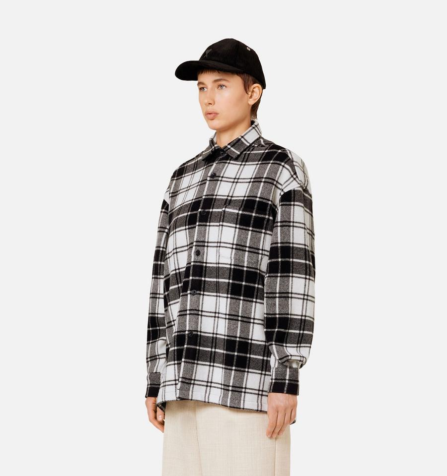 Geaca AMI PARIS Checked Overshirt With Print Gri | ami_RO143