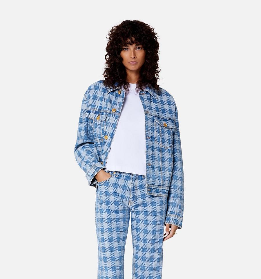 Geaca AMI PARIS Gingham Boxy Fit Denim Albastri | ami_RO200