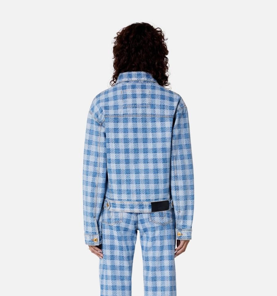 Geaca AMI PARIS Gingham Boxy Fit Denim Albastri | ami_RO200