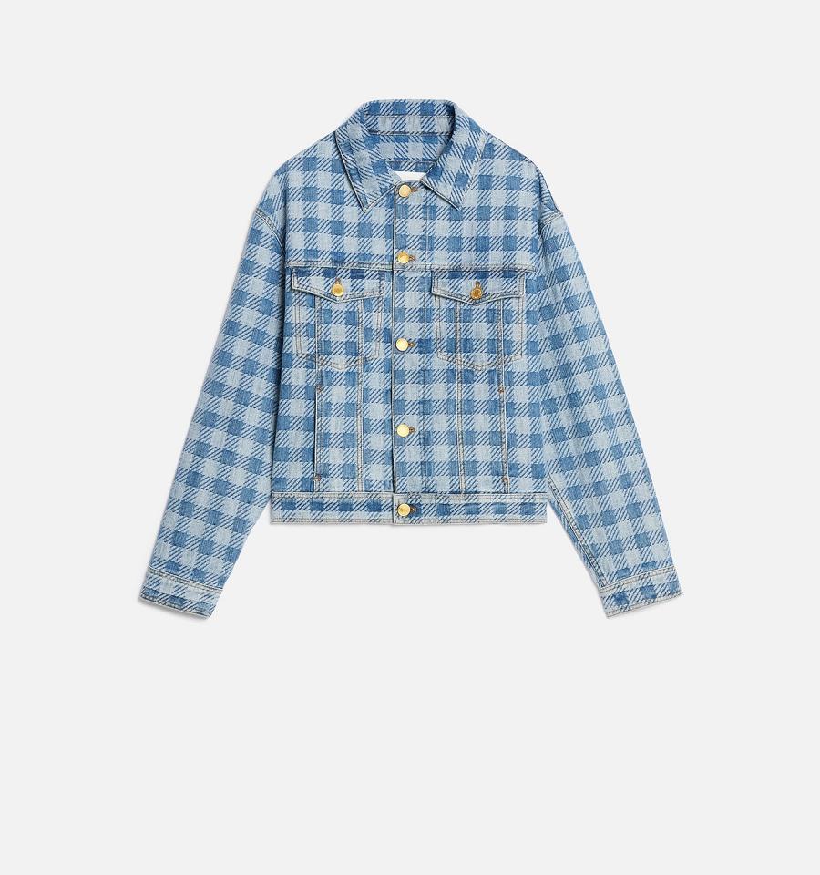 Geaca AMI PARIS Gingham Boxy Fit Denim Albastri | ami_RO200