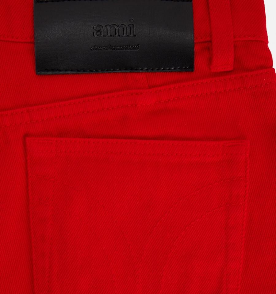 Pantaloni Scurti AMI PARIS Five Pockets Mini Rosii | ami_RO303