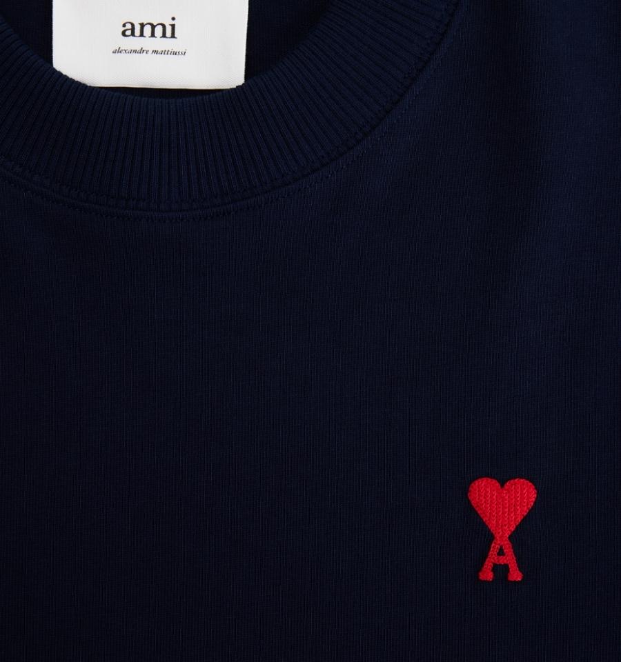 Tricouri AMI PARIS Ami de Coeur Long Sleeves Bleumarin | ami_RO505